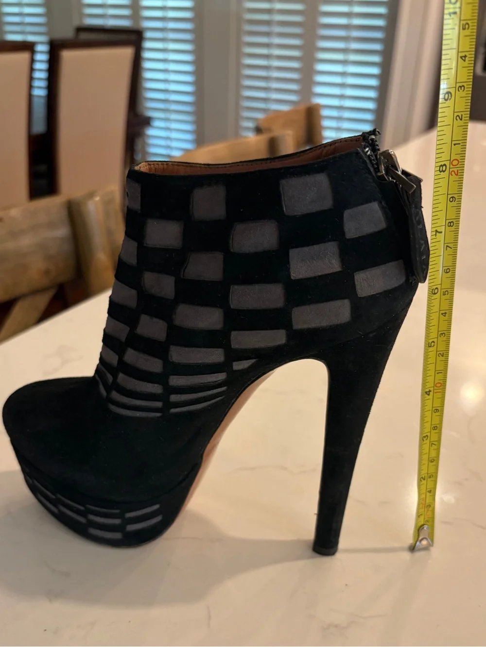 Alaia Black and Gray Suede Laser Cut Platform Booties Size Heels.Size 36 or US 6